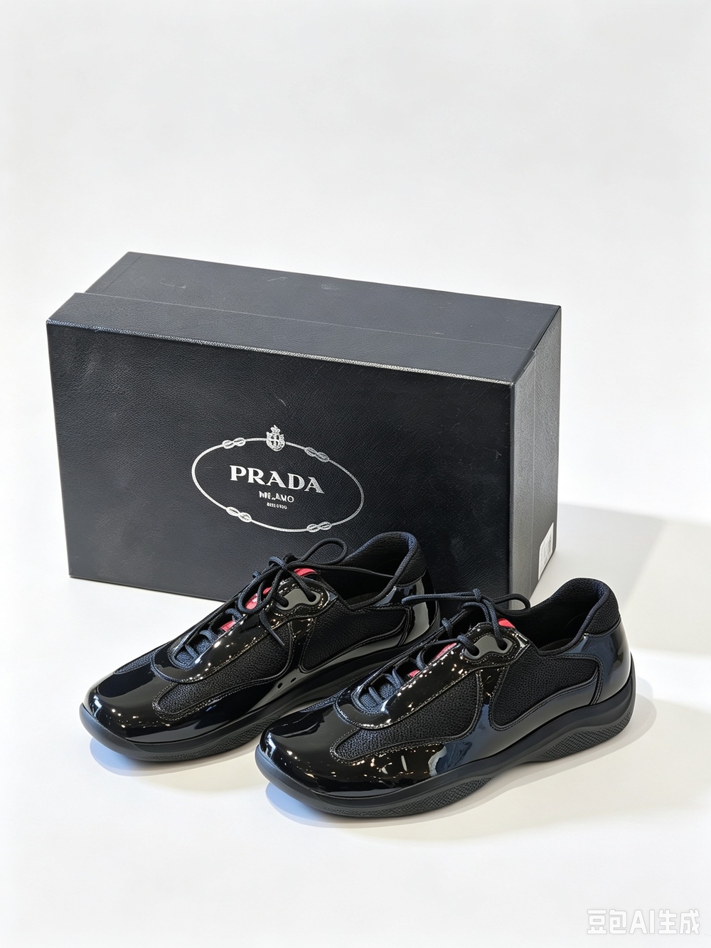Prada Black Patent and Mesh Sneakers